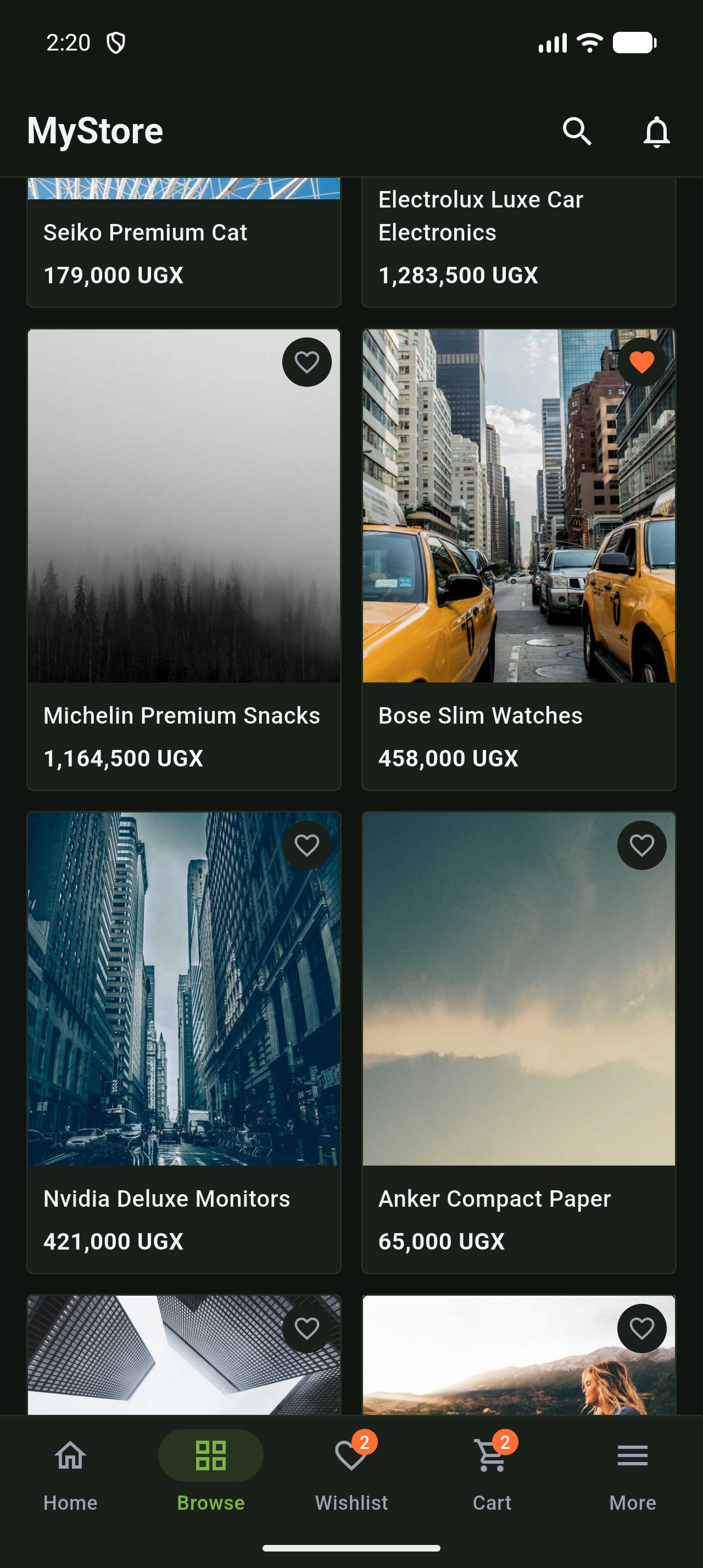 Browse categories in the shopping app