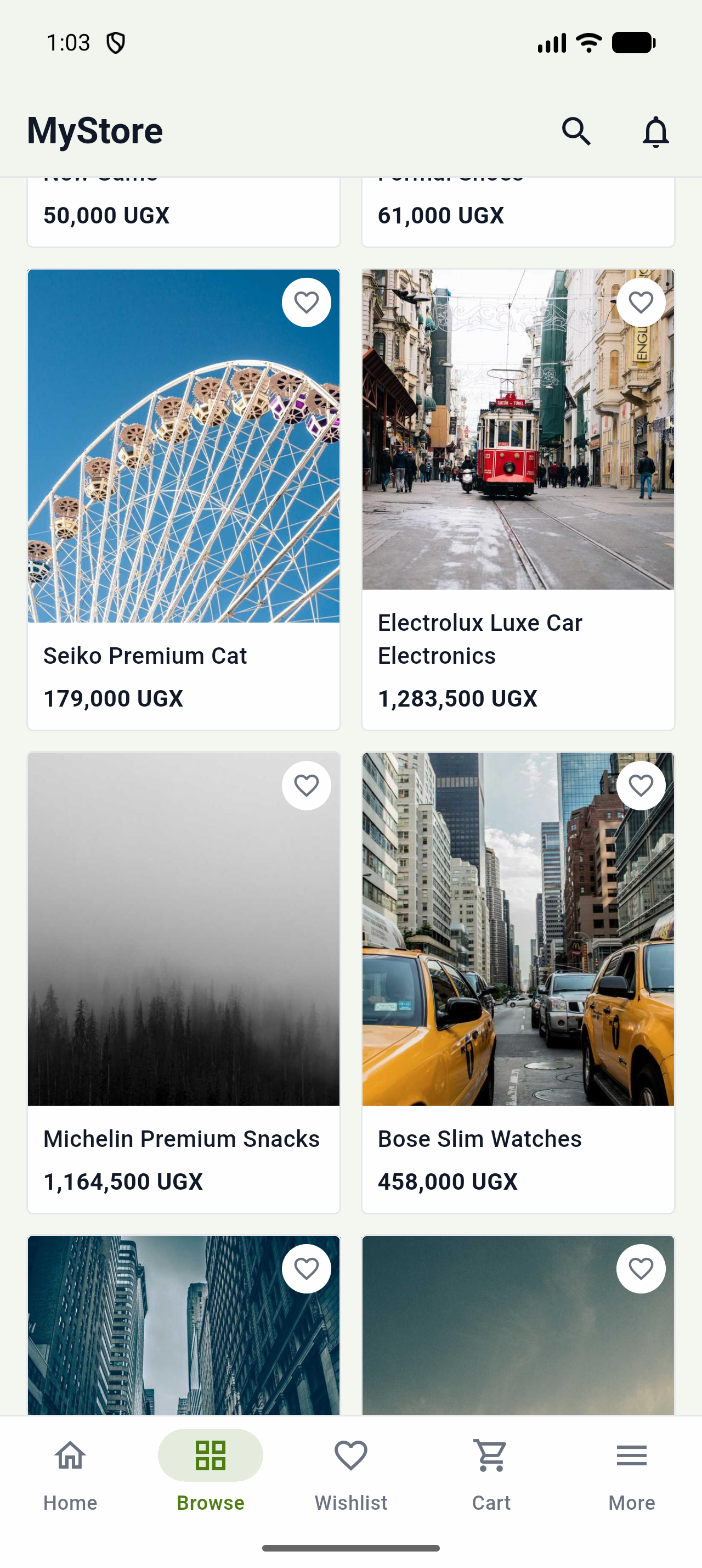 Browse categories in the shopping app