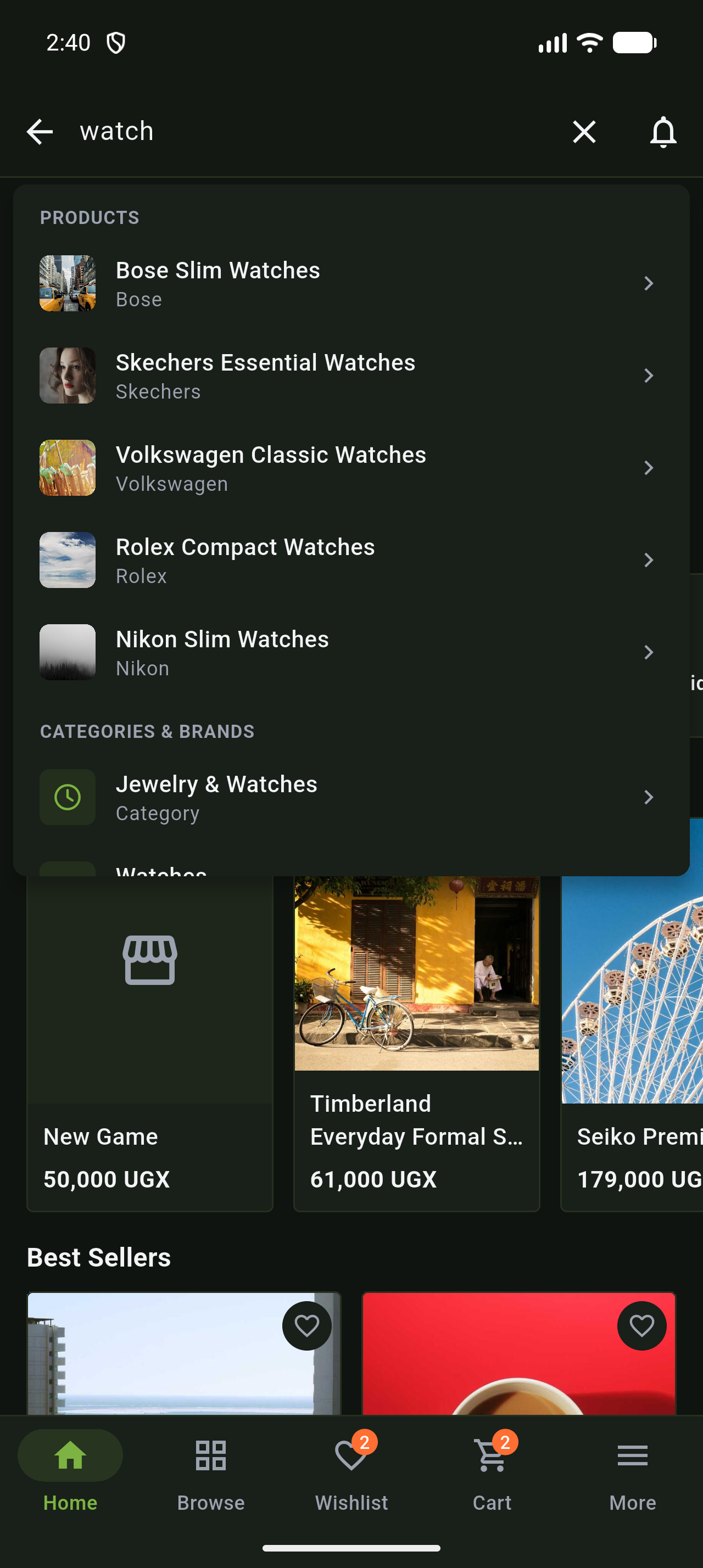 Search in the shopping app