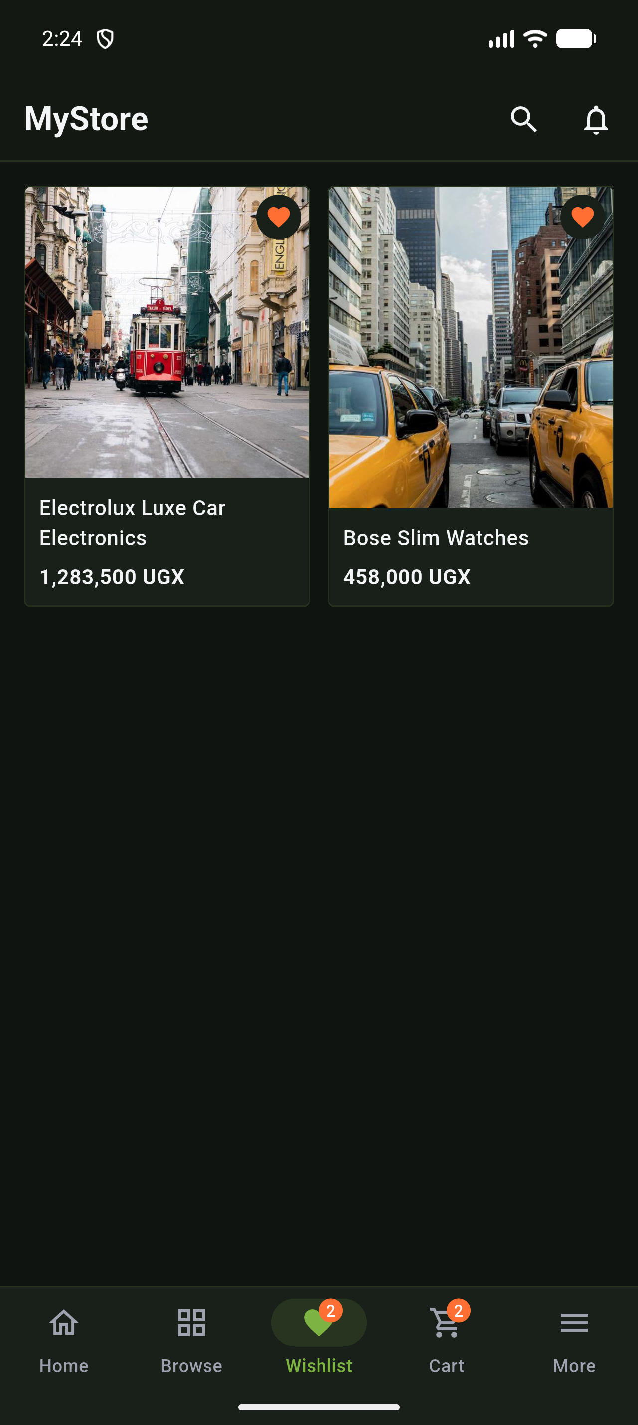 Wishlist in the shopping app