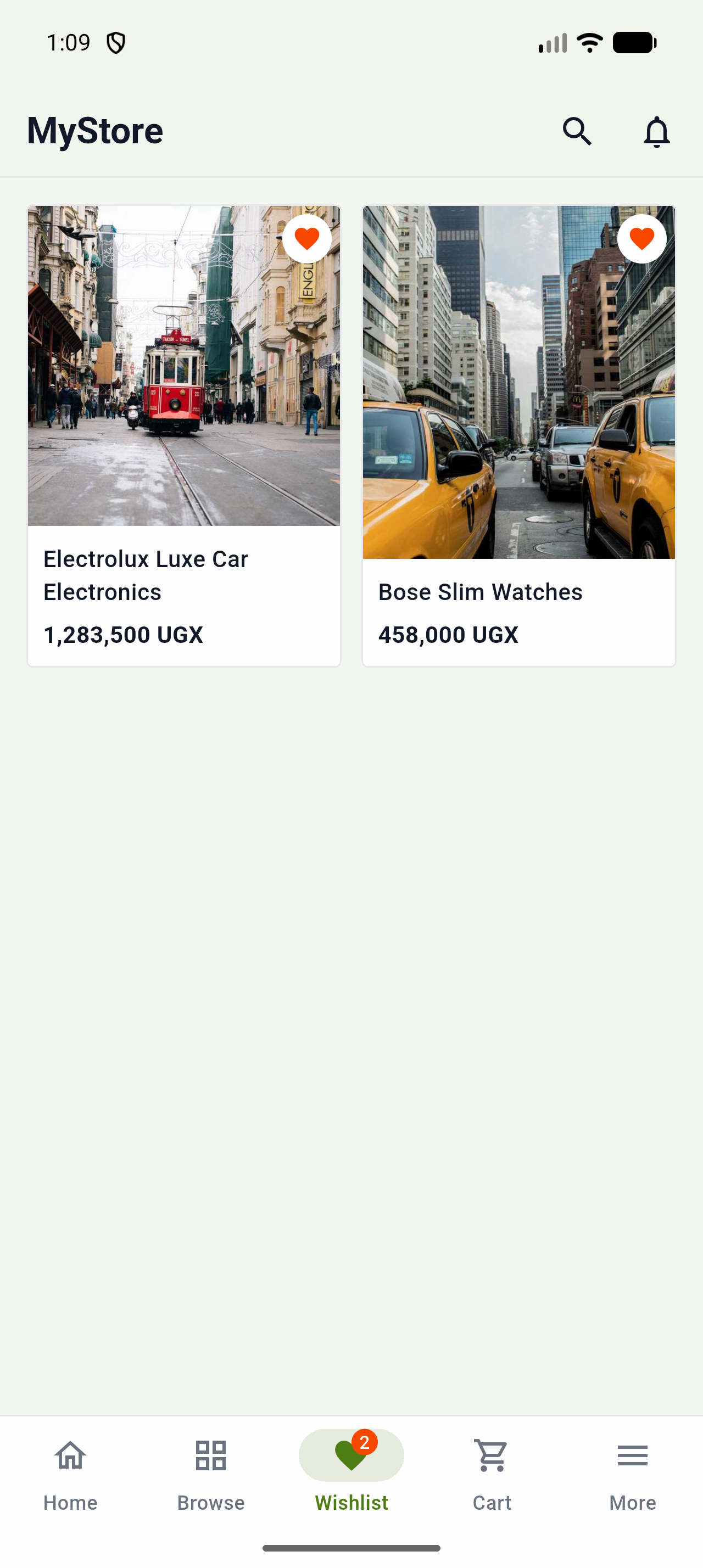 Wishlist in the shopping app
