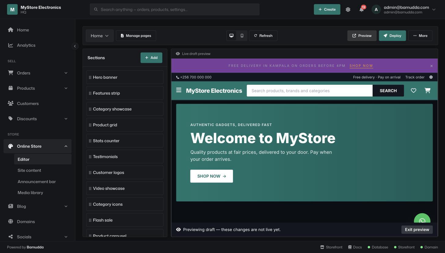 Theme customizer with live storefront preview
