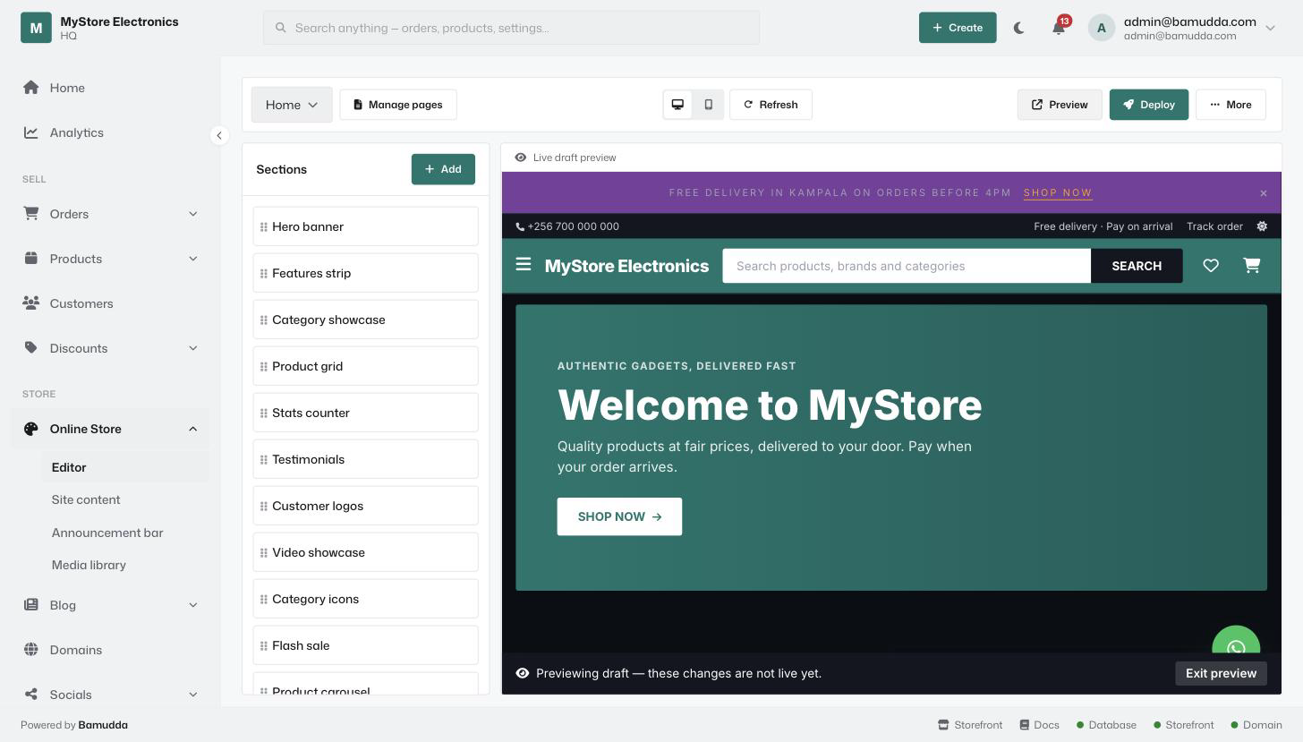Theme customizer with live storefront preview
