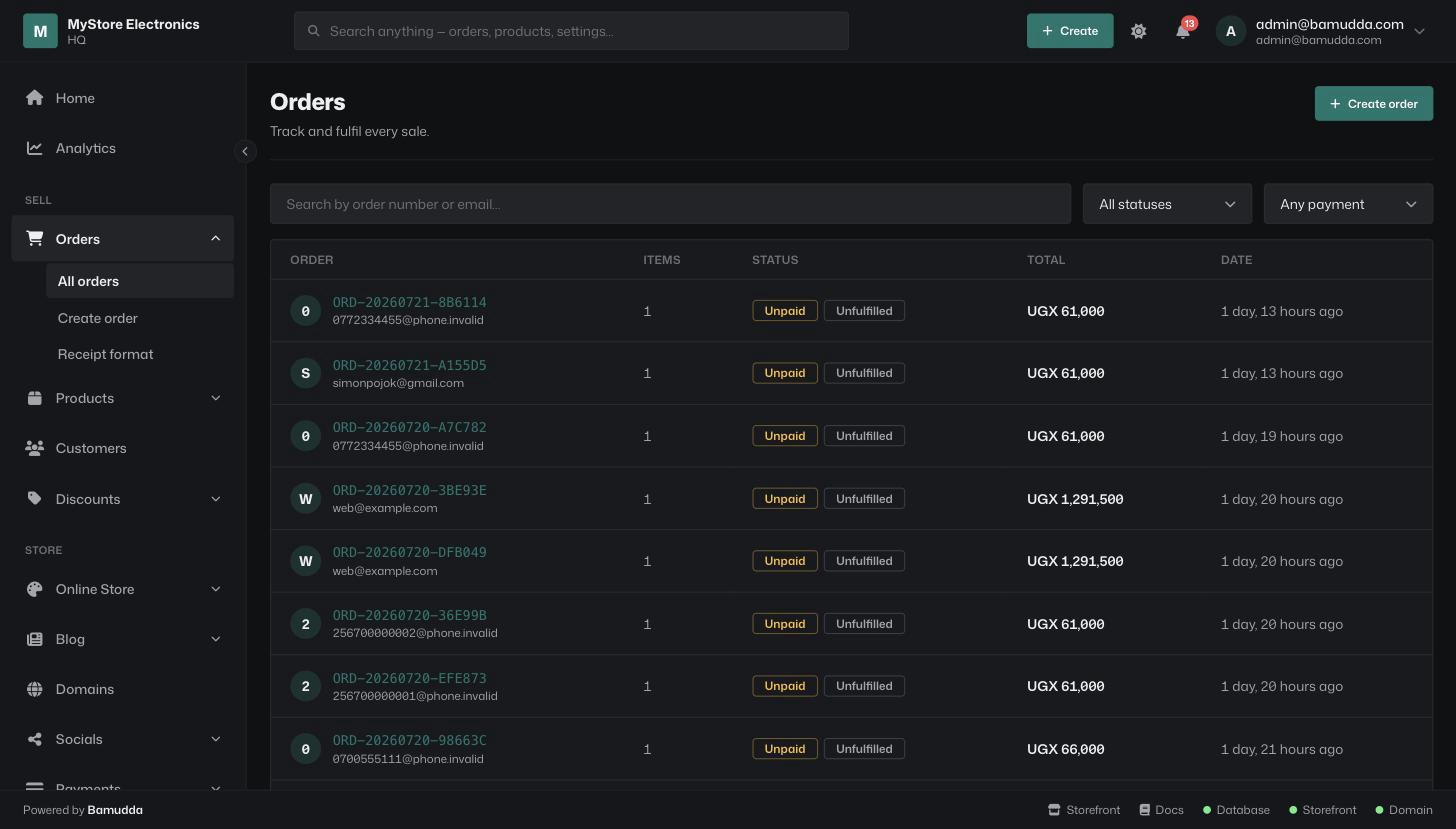 Orders list with payment and fulfillment status