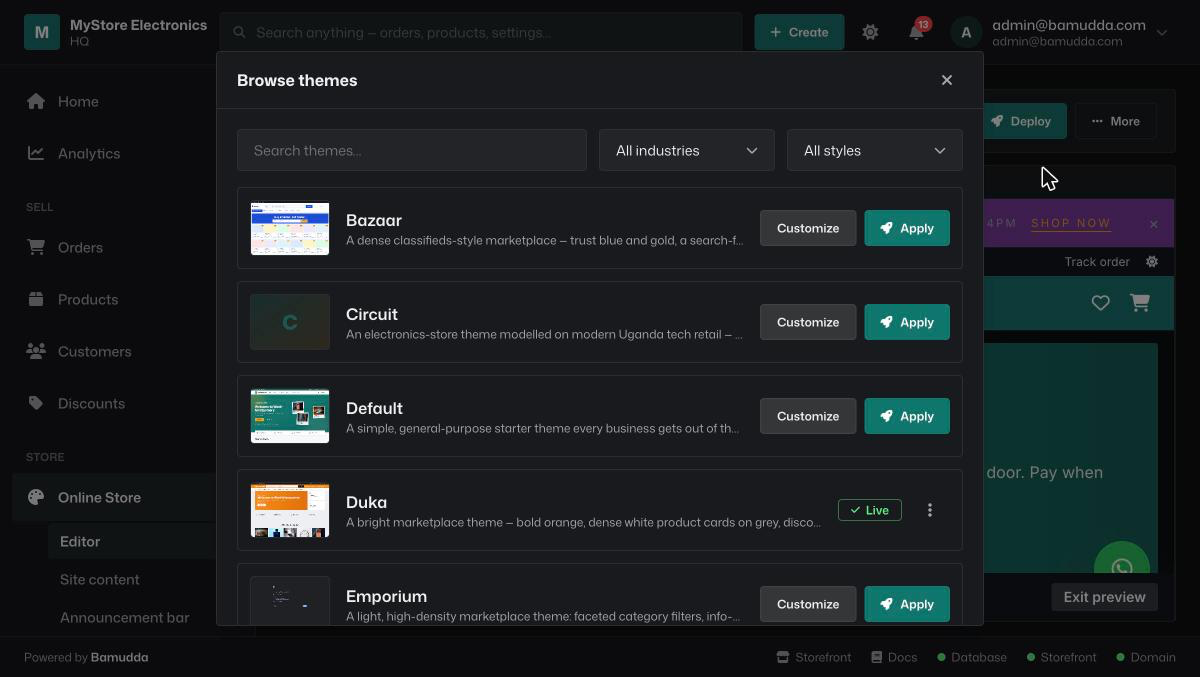 Browse and apply storefront themes