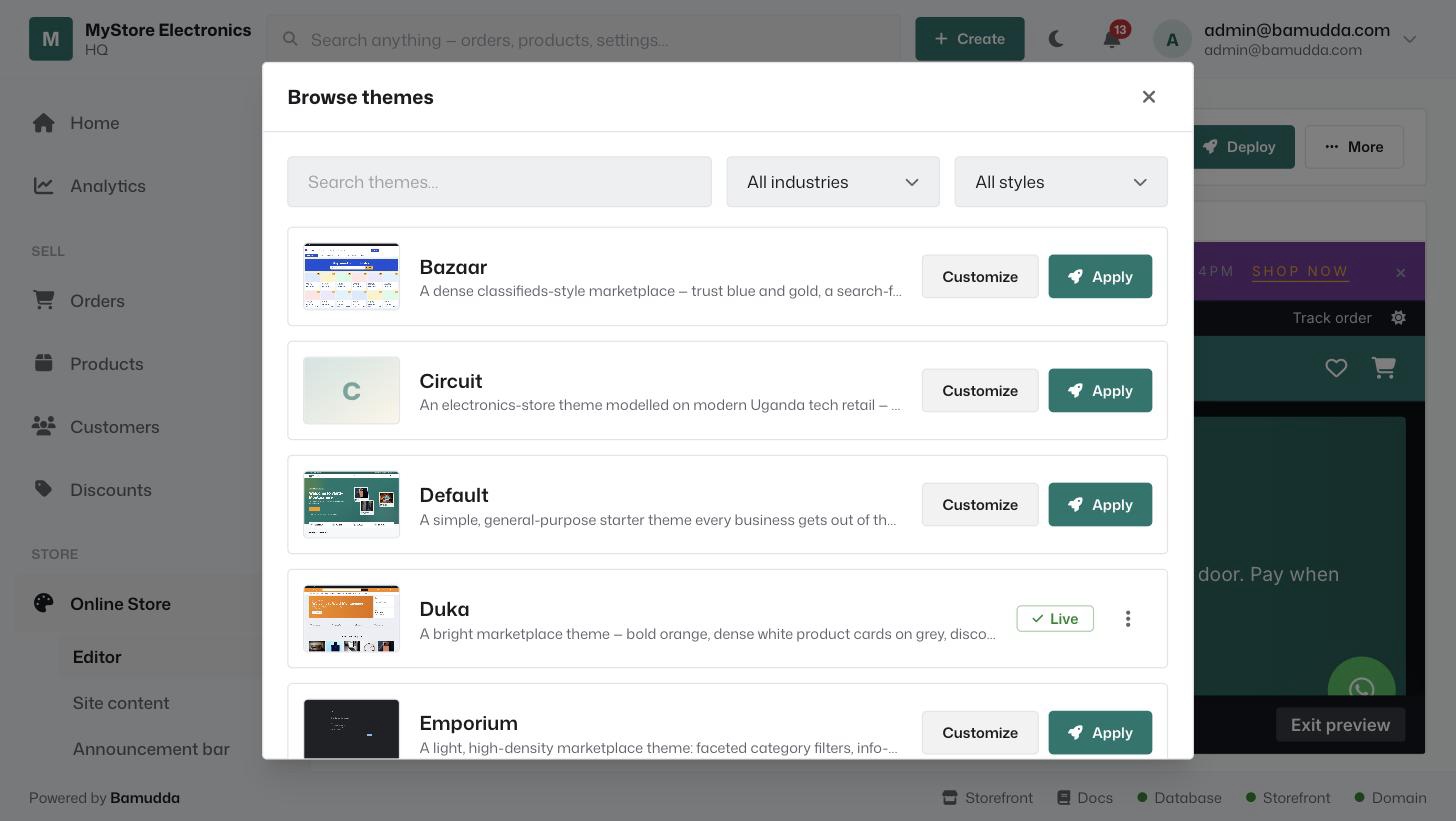 Browse and apply storefront themes